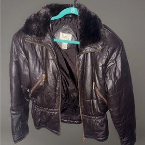 Brown Faux Fur Collar Elastic Waist Boundary Waters Zip Up